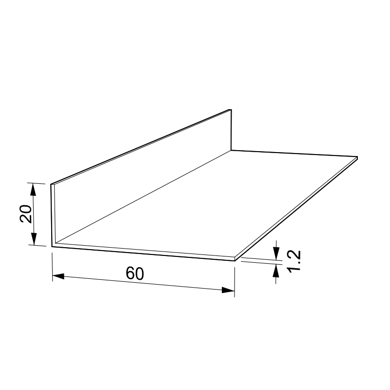 L-SHAPE ALUMINUM PROFILE 60x20 ANODISED L-SHAPE ALUMINIUM PROFILES